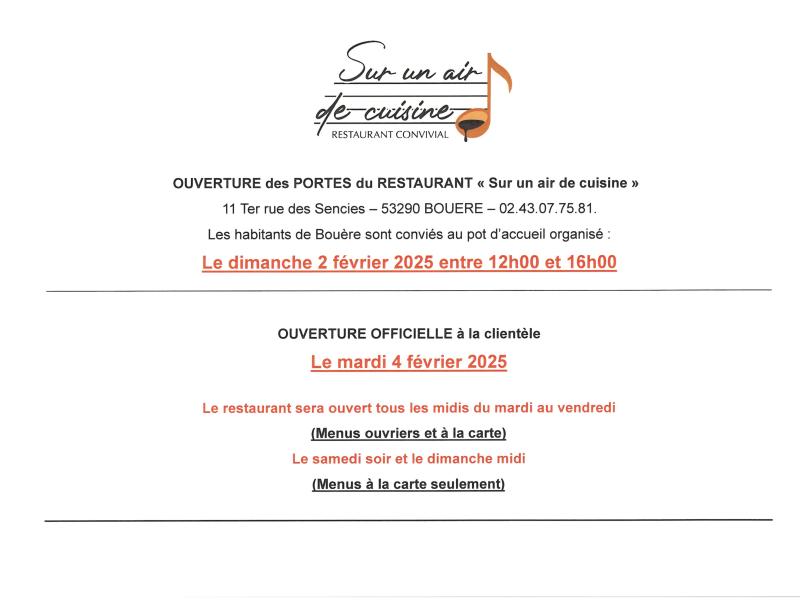 OUVERTURE DU RESTAURANT 