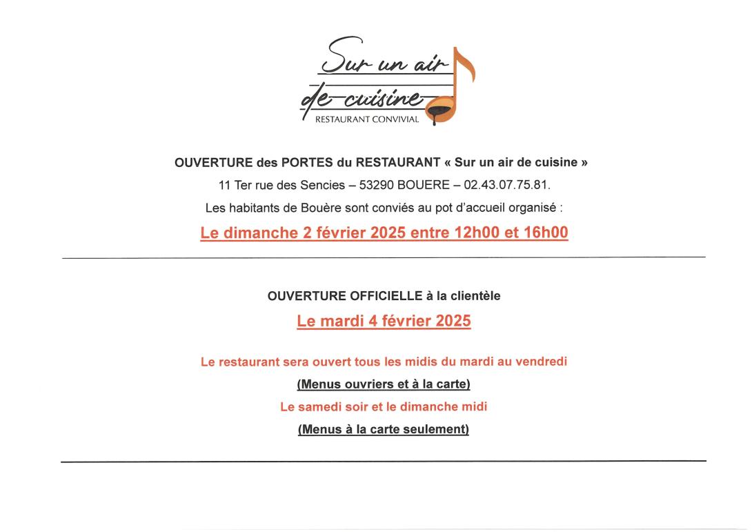 OUVERTURE DU RESTAURANT